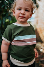 Load image into Gallery viewer, Zion Kids Retro Meadow Striped Applique Organic Dolman Tee
