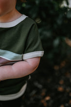 Load image into Gallery viewer, Zion Kids Retro Meadow Striped Applique Organic Dolman Tee