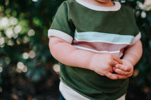 Load image into Gallery viewer, Zion Kids Retro Meadow Striped Applique Organic Dolman Tee