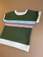 Load image into Gallery viewer, Zion Kids Retro Meadow Striped Applique Organic Dolman Tee